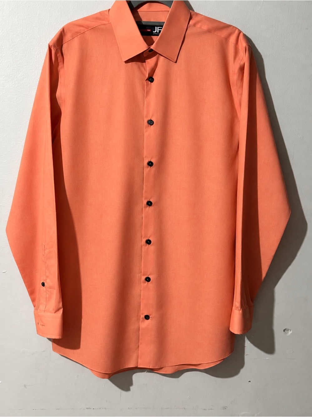 jf j.ferrar Men's Coral-Orange Long Sleeve Dress Shirt